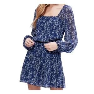 Paige Marjoram Floral Silk Dress Medium Peasant Blue Boho Drawstring